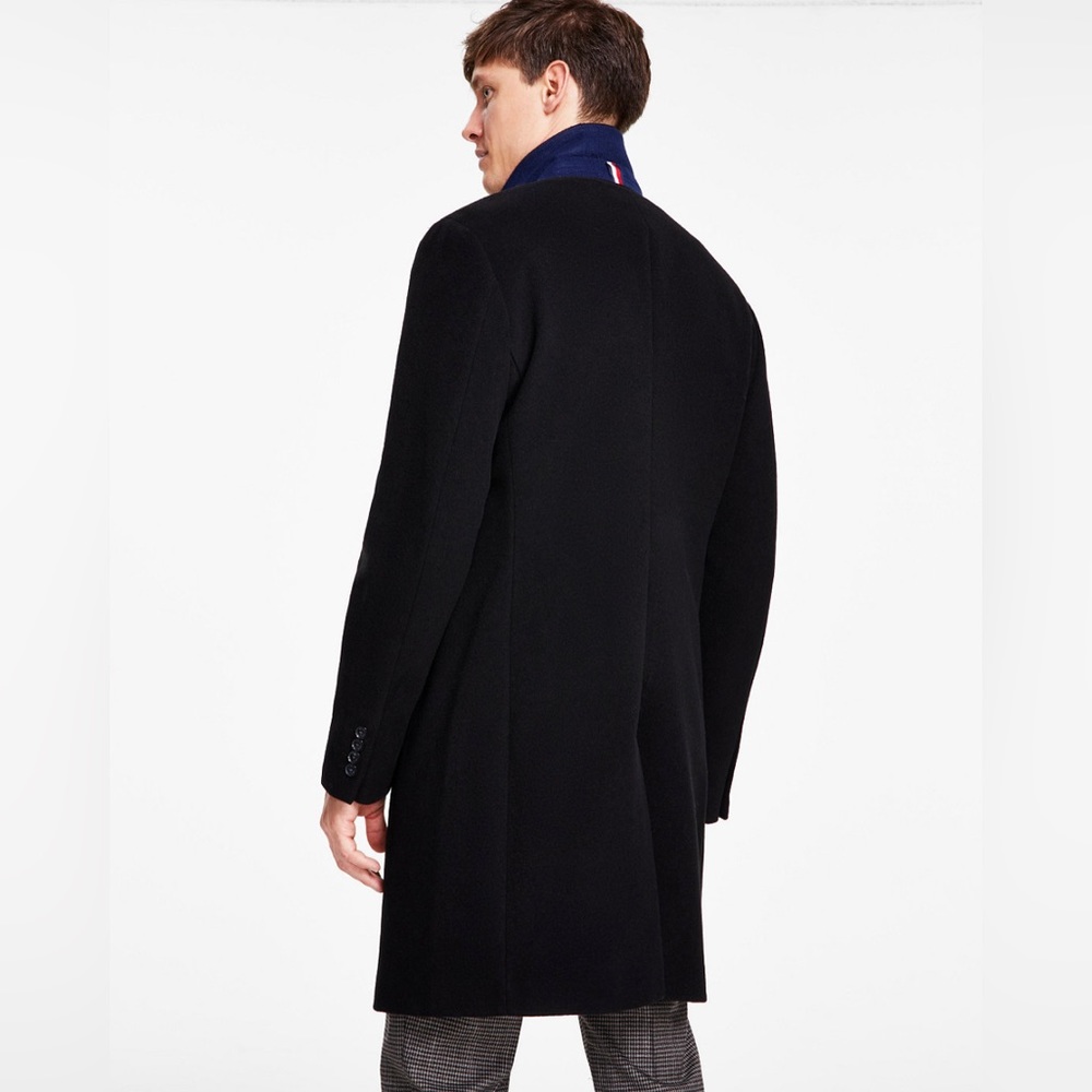 Tommy Hilfiger Men Addison Wool-Blend Trim Fit Overcoat Coat 46R Black - Picture 2 of 14